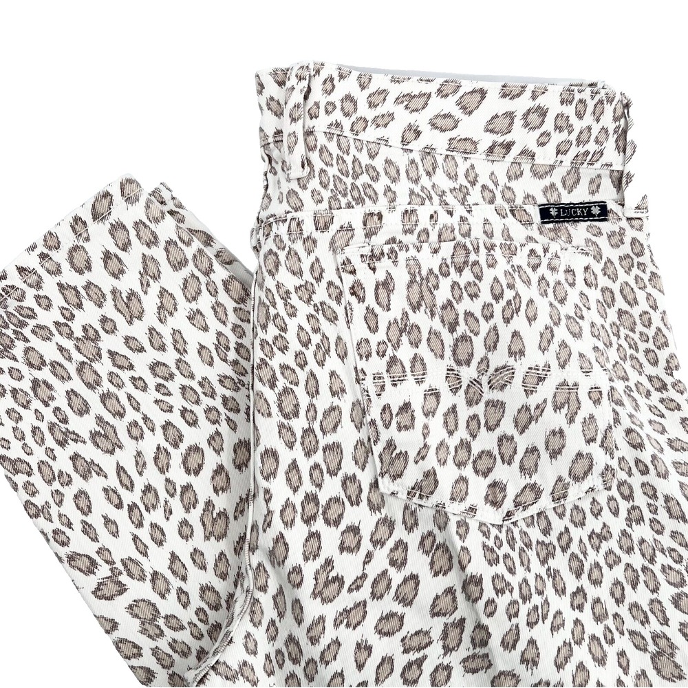 LUCKY BRAND Women's Sz 10/30 White/Tan Cheetah Leopard Print Denim Charlie Capri